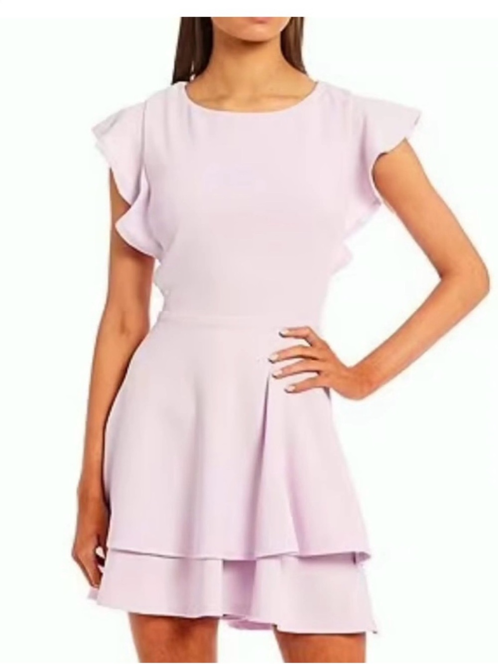 Midnight Doll Flutter Sleeve Double-Hem Fit & Flare Dress in Lilac
